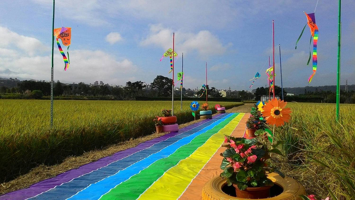 獨特又唯美的裝置藝術搭配花海，成為拍照取景熱門景點。 圖：翻攝自2017桃園花彩節FB粉專