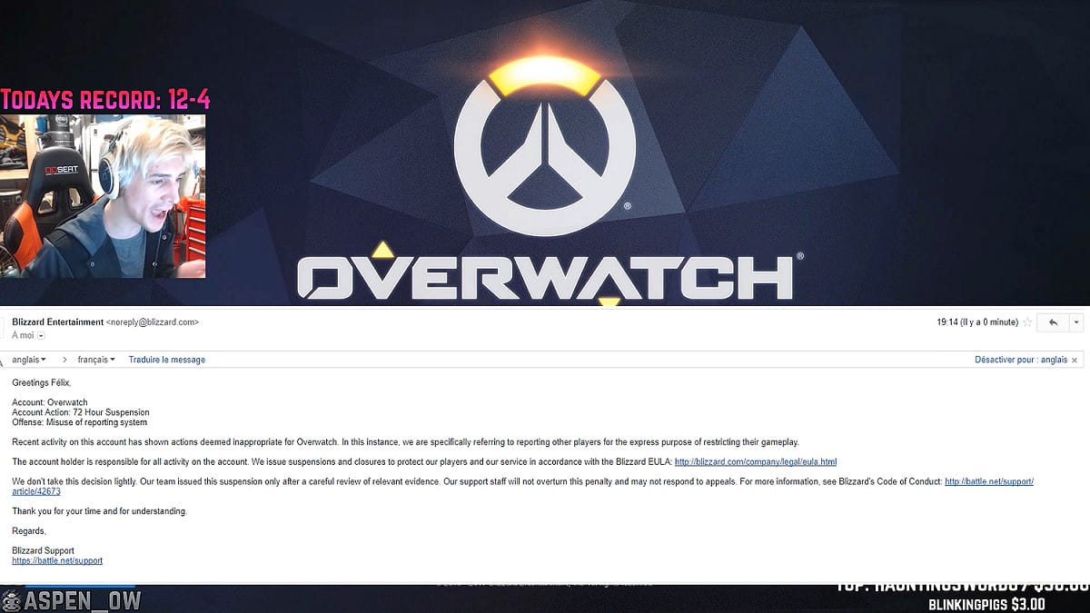 xQc在實況中大罵暴雪懲處不公。 圖 : 翻攝自xQc twitch