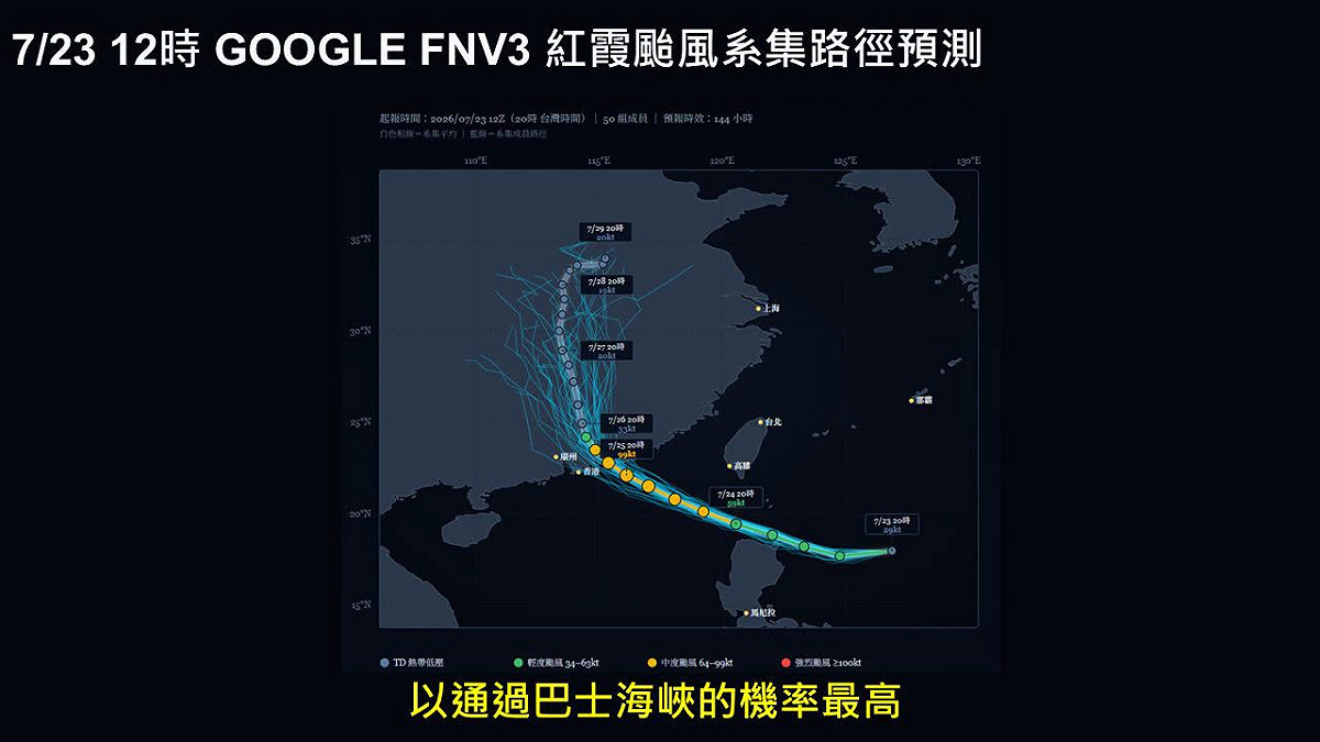 目前紅霞台灣外圍環流正逐漸影響台灣，今、明兩天最接近台灣，花東及高屏降雨時間較長。 圖：取自賈新興臉書