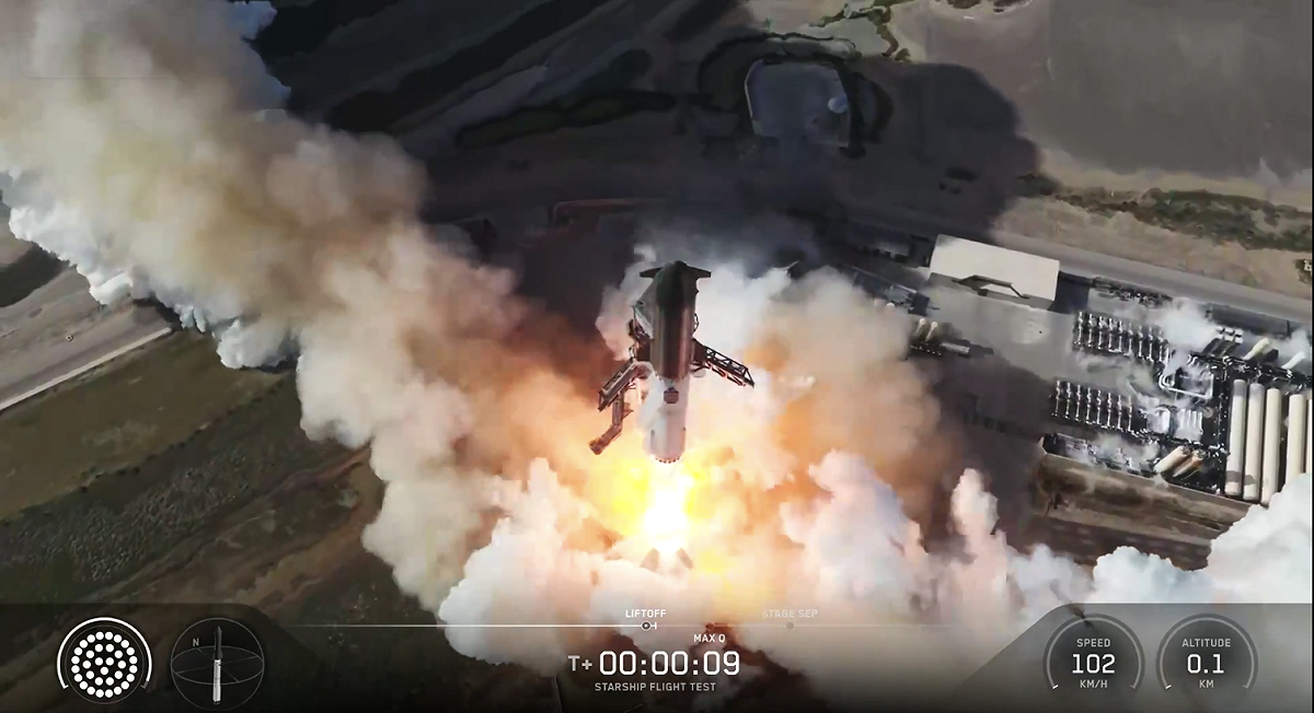 SpaceX第13次飛行測試，星艦火箭從德州基地發射升空。 圖/擷取自Spacex