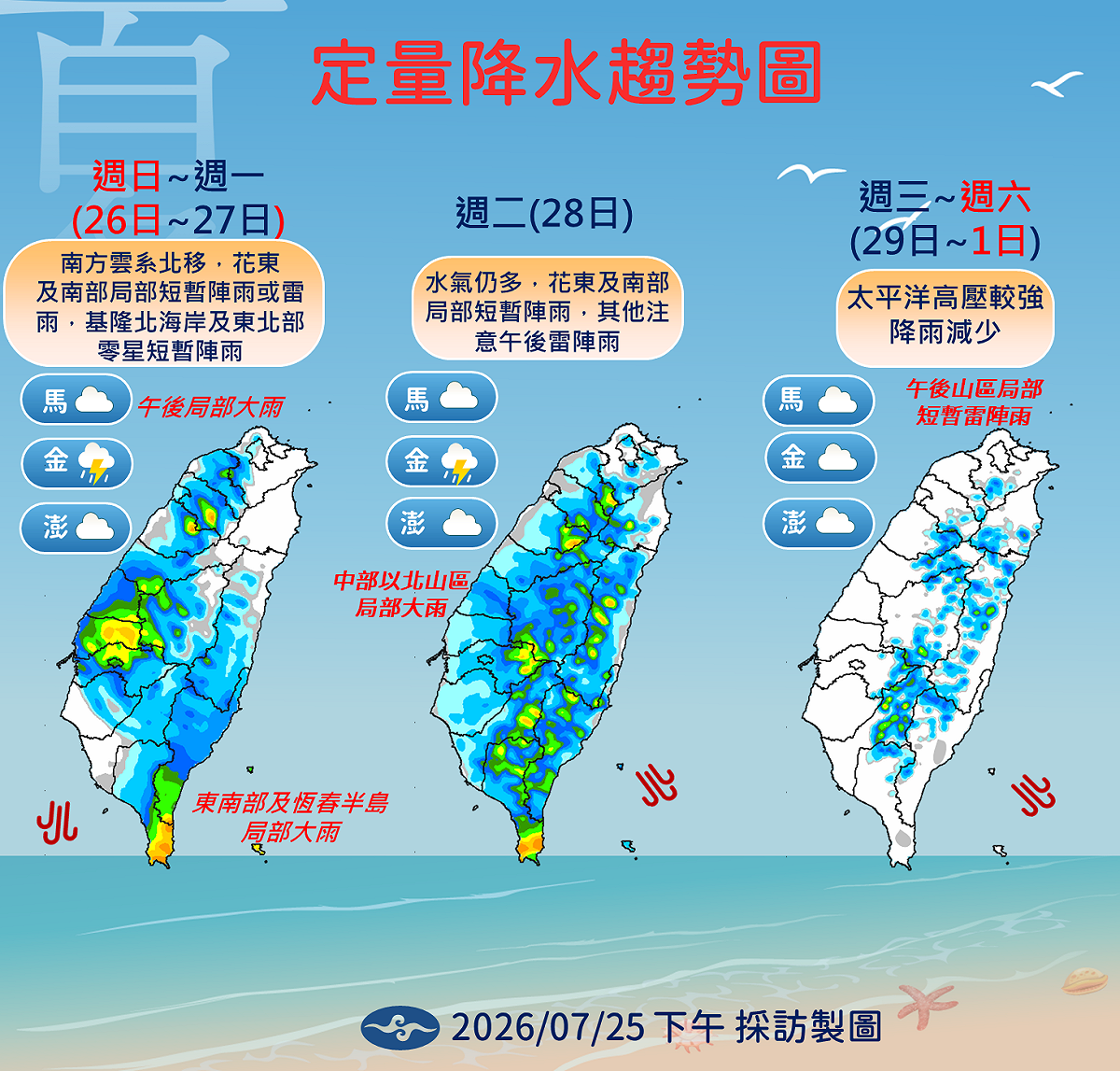 未來一週降雨趨勢。 圖：氣象署／提供