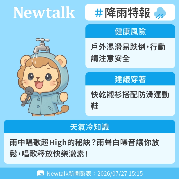 雨中唱歌超High的秘訣？雨聲白噪音讓你放鬆，唱歌釋放快樂激素！ 圖：Newtalk製表