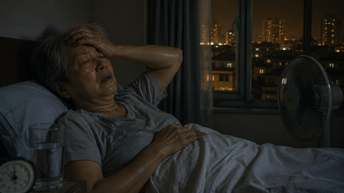 重症醫黃軒警告，夜間高溫恐阻礙人體散熱與修復，長輩、心腦血管及腎病患者與易脫水族群夜間風險特別高。 圖：ChatGPT  AI 生成 / 曾郡秋 製