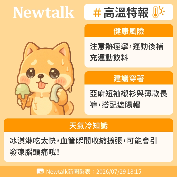 冰淇淋吃太快，血管瞬間收縮擴張，可能會引發凍腦頭痛哦！ 圖：Newtalk製表