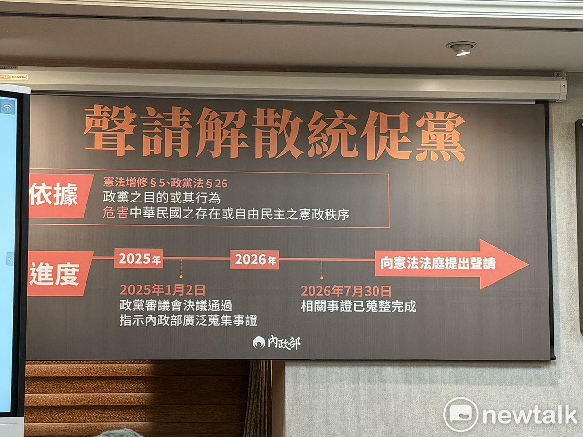 內政部聲請解散統促黨時序。 圖：高逸帆／攝