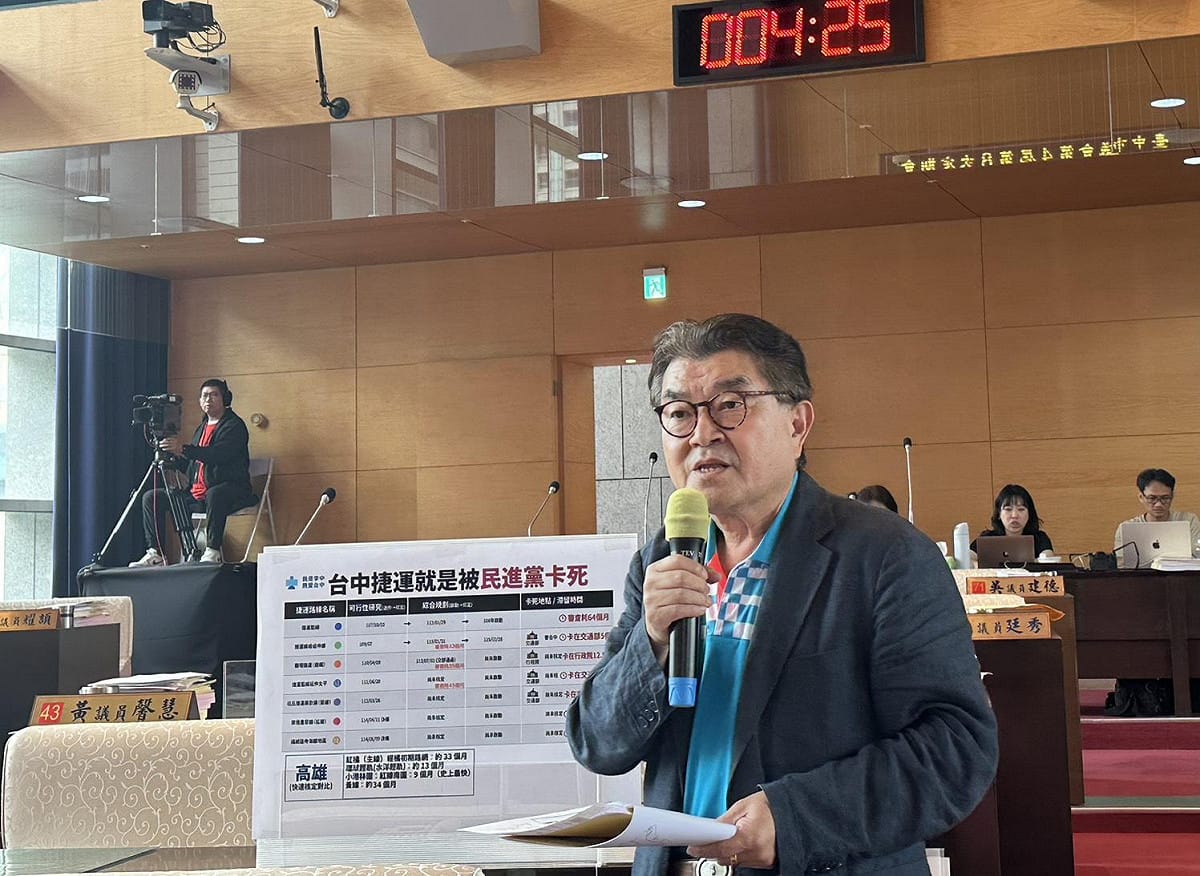 市議員李中質疑，台中捷運推動緩慢，主因在於中央審查卡關太久。 圖：台中市議員李中/提供