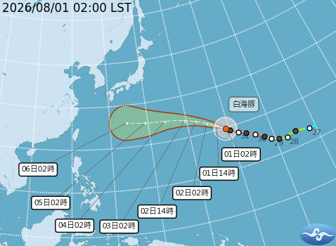 颱風白海豚估下週後半靠近台灣，影響程度仍存在不確定性。 圖/氣象署