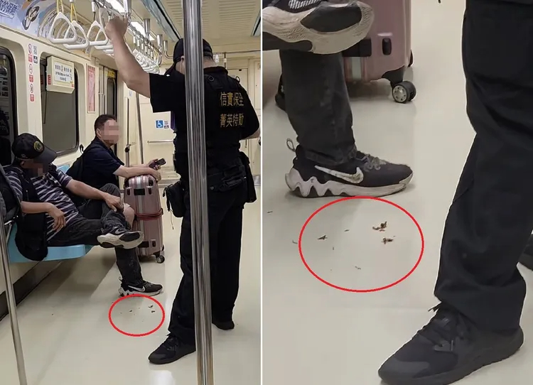 阿伯在北捷車廂內嚼食檳榔，還不顧勸阻將檳榔渣吐在地上。 圖：翻攝自Threads@mmisaka123
