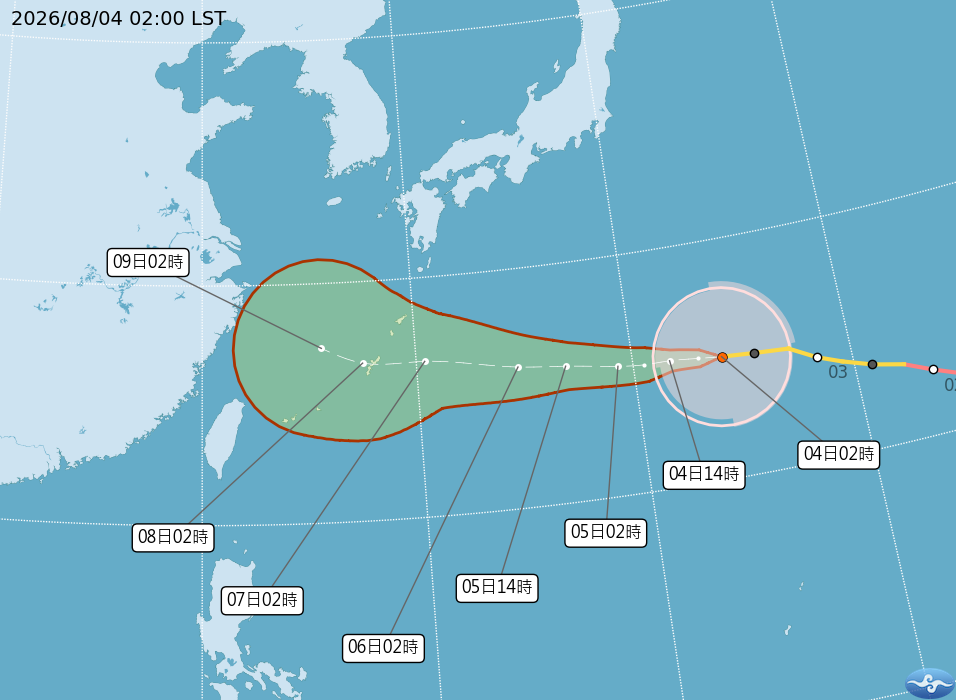 中度颱風白海豚持續向西方移動。 圖：氣象署提供