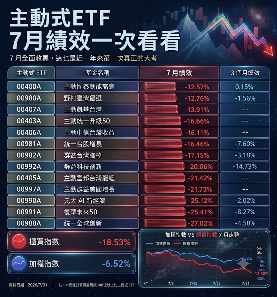 7月ETF績效一覽表 圖: 籌碼小哥葛(資料來源) Gemini/製圖