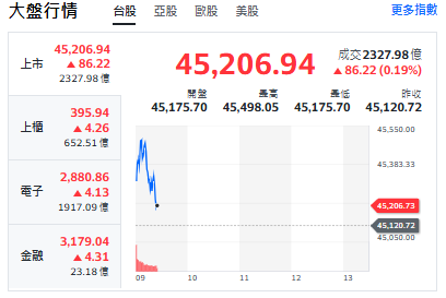 台股開盤》權值股決定高度 台股反彈逼近46K 接棒族群曝光