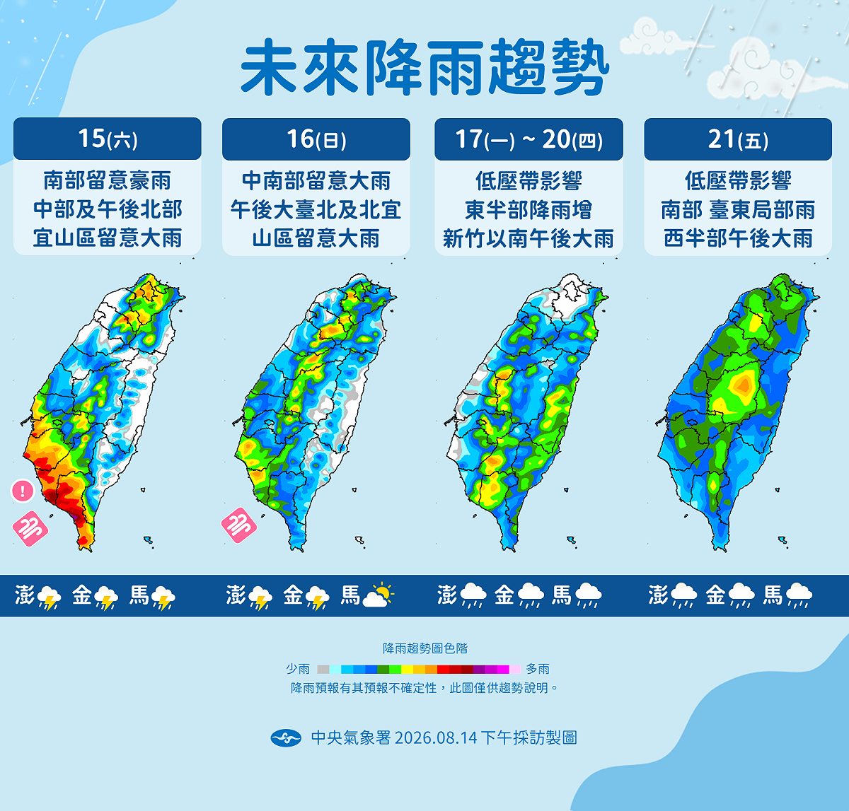 未來一週降雨趨勢。 圖：氣象署／提供