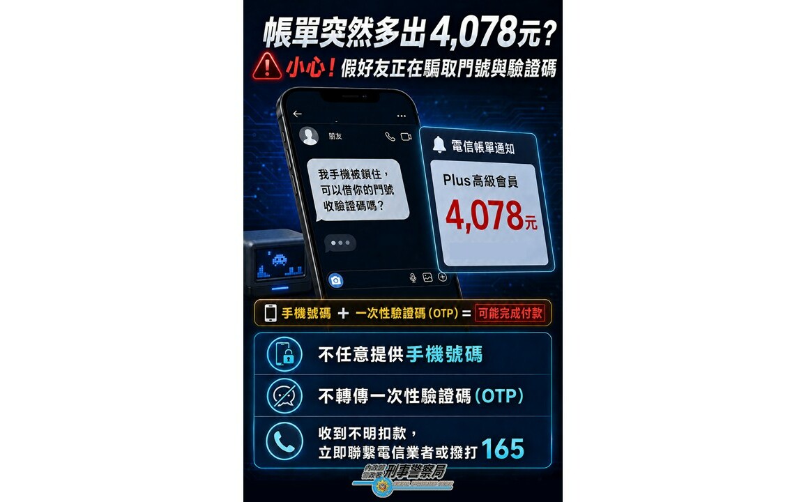 刑事局示警：假好友騙真驗證碼 逾百人遭扣4078元買PS高級會員