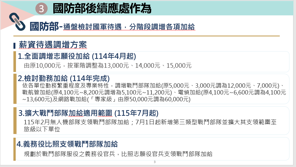 國防部後續應處作為。 表：人事行政總處提供
