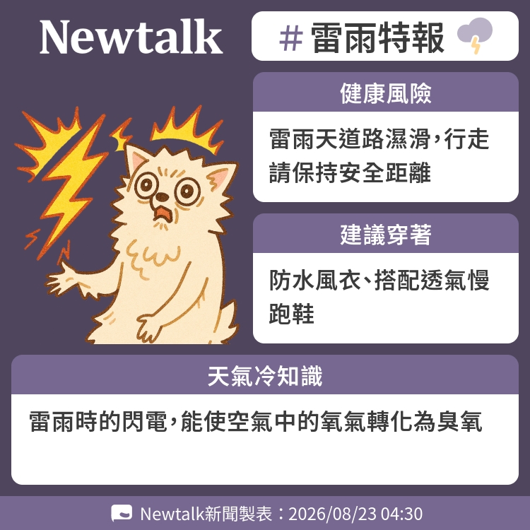 雷雨時的閃電，能使空氣中的氧氣轉化為臭氧 圖：Newtalk製表