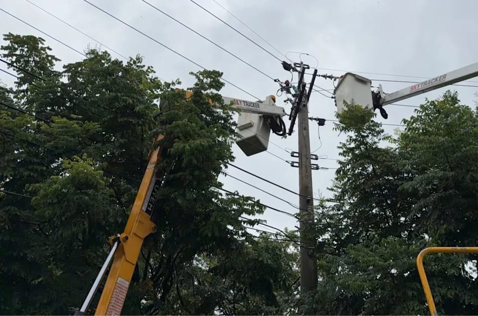 田中鎮公所人員清理倒塌路樹時不慎碰觸線路導致開關跳脫，一度造成近2000戶突然停電。 圖：台電提供