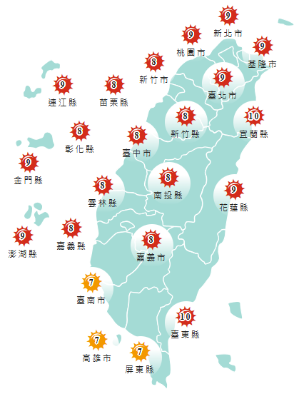 氣象署發布各地紫外線指數預報概況。 圖：氣象署提供