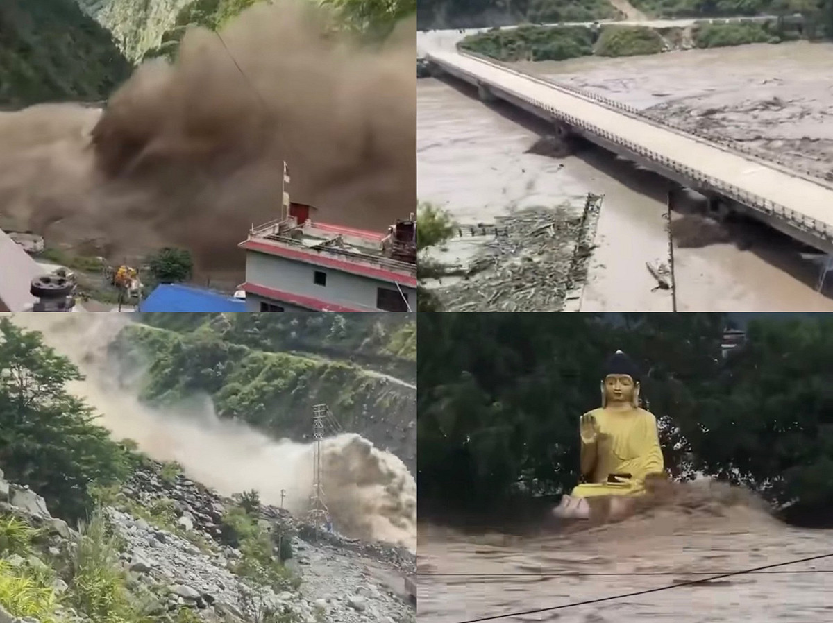 尼泊爾與中國邊境 26 日發生大規模土石流，造成至少百死千失聯的慘劇。 圖：翻攝自 Ｘ @PopBase