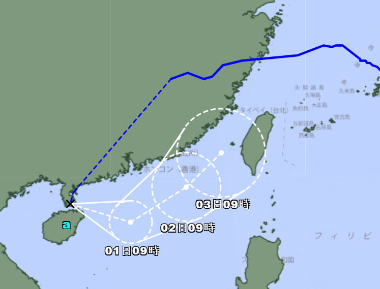 沙德爾颱風登陸中國並減弱為熱帶性低氣壓後，隨著中心即將出海，日本氣象廳再度發布烈風警報。 圖：日本氣象廳