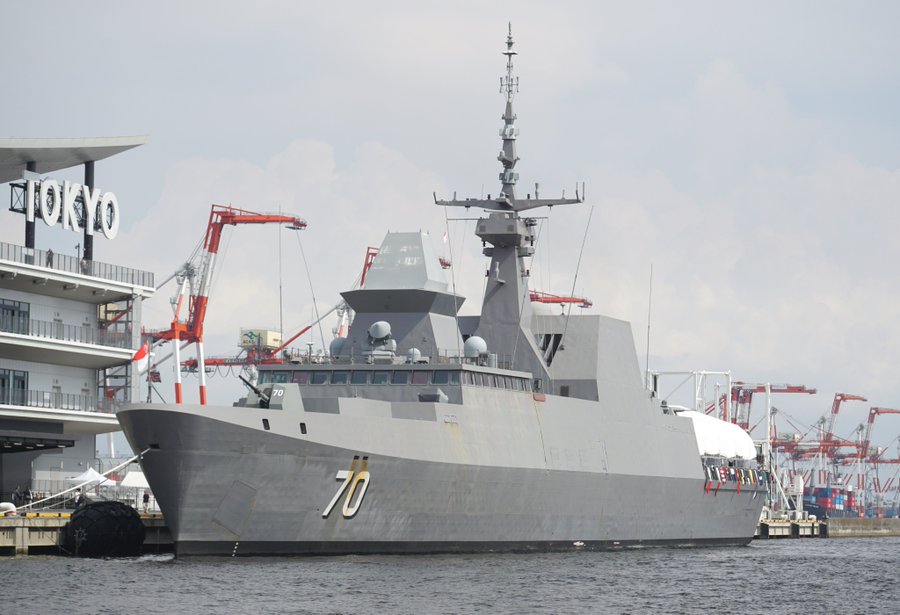 新加坡可畏級巡防艦「堅信號（舷號70）」。圖為今年8月訪問日本東京；該艦為中新「海上合作-2025」軍演主要參與兵力。 圖：翻攝「X」@RyoEto
