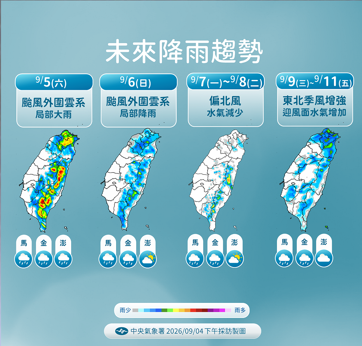 未來一週降雨趨勢。 圖：氣象署／提供
