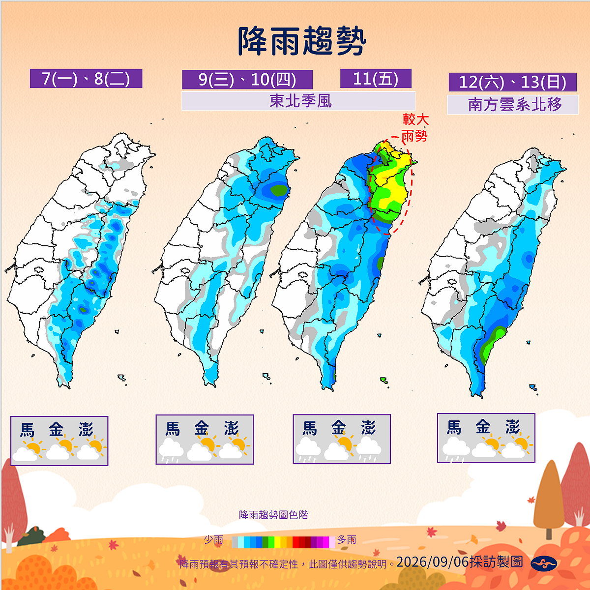 未來一週降雨趨勢。 圖：氣象署／提供