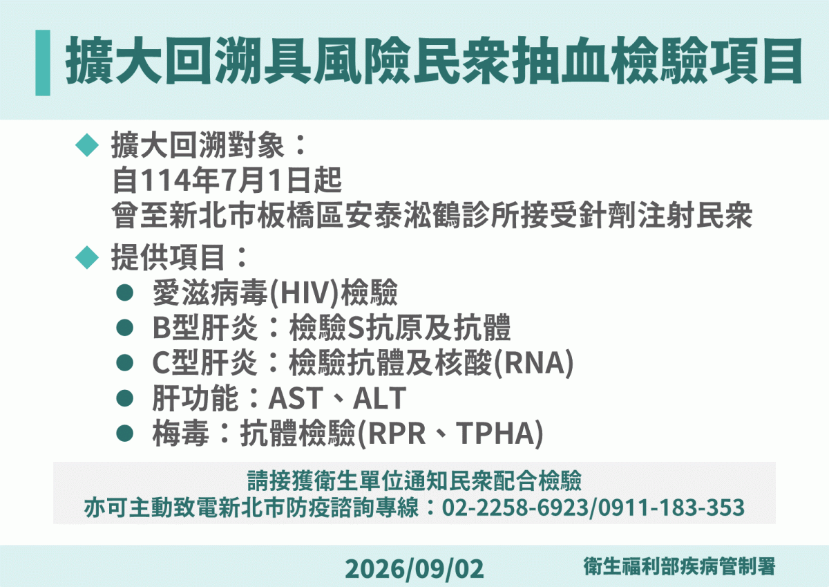 衛生局呼籲相關民眾盡速前往篩檢追蹤。 圖：疾管署提供