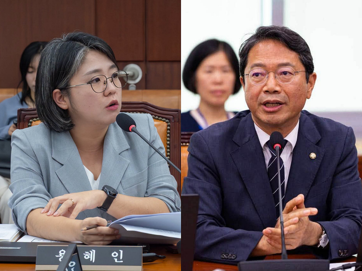 韓國青瓦台上月提名6名新任部長，其中性平等家族部長候選人龍慧仁（左）與法務部長候選人金勝源（右），近期均接連爆出多項爭議。 圖：翻攝自용혜인和김승원臉書（資料照）