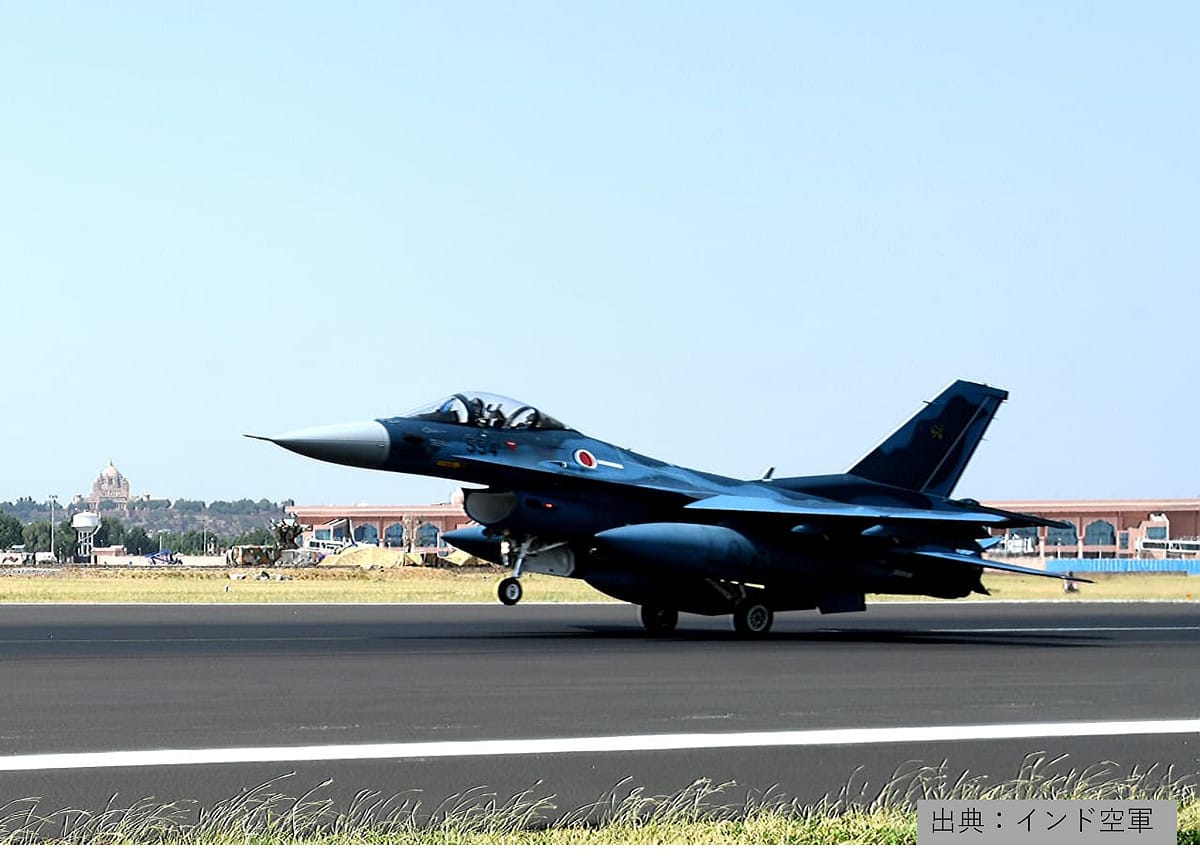 日本航空自衛隊F-2戰鬥機首次部署印度本土，，參加「勇士守護者26」共同訓練。 圖：翻攝「X」@JASDF_PAO/印度空軍提供