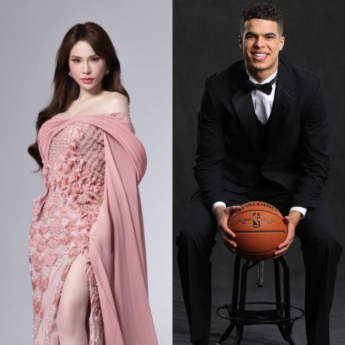 小A辣(左)2023年被拍到和NBA球星小波特(Michael Porter Jr.)在飯店幽會。 圖：翻攝自小A辣、小波特IG
