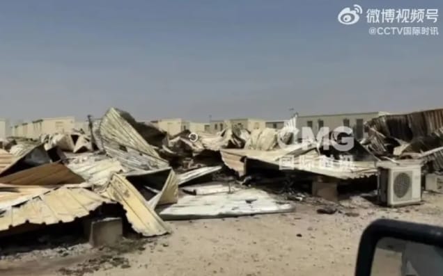 幾乎被炸平的中東美軍基地。 圖 : 翻攝自CCTV國際時訊