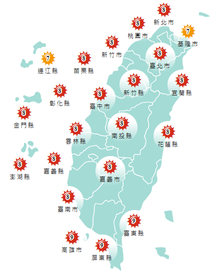 氣象署發布各地紫外線指數預報概況。 圖：氣象署提供