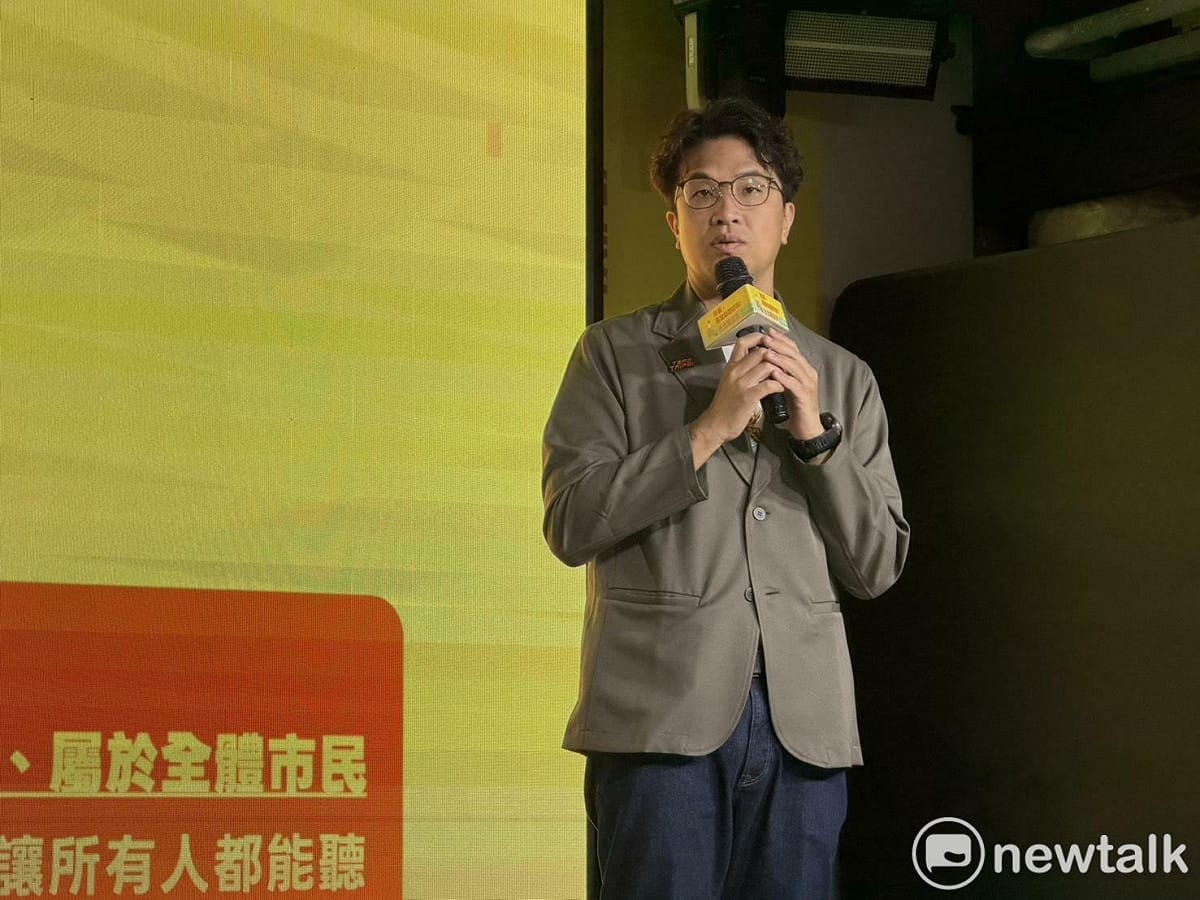 民進黨台北市長參選人沈伯洋舉辦「競選歌曲發佈記者會」。 圖：高逸帆／攝