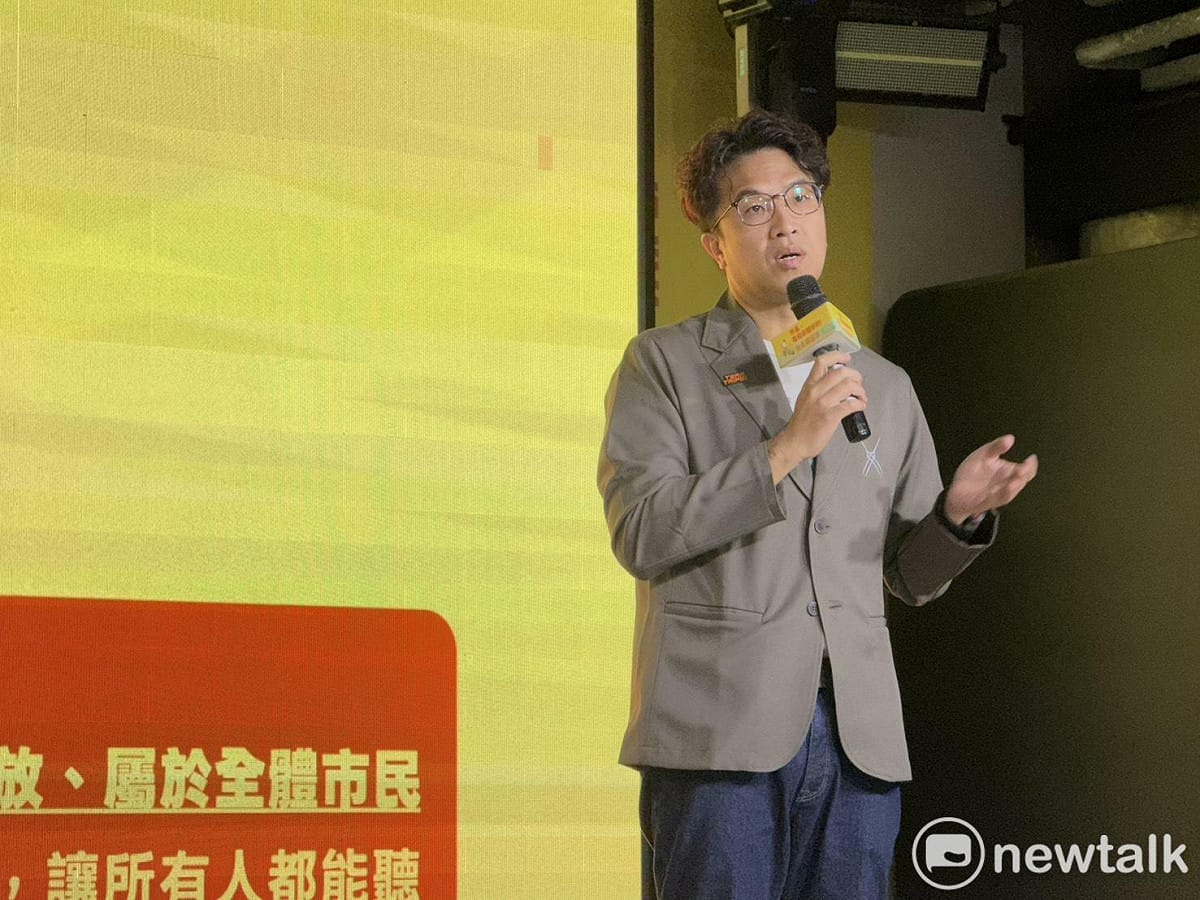 民進黨台北市長參選人沈伯洋舉辦「競選歌曲發佈記者會」。 圖：高逸帆／攝