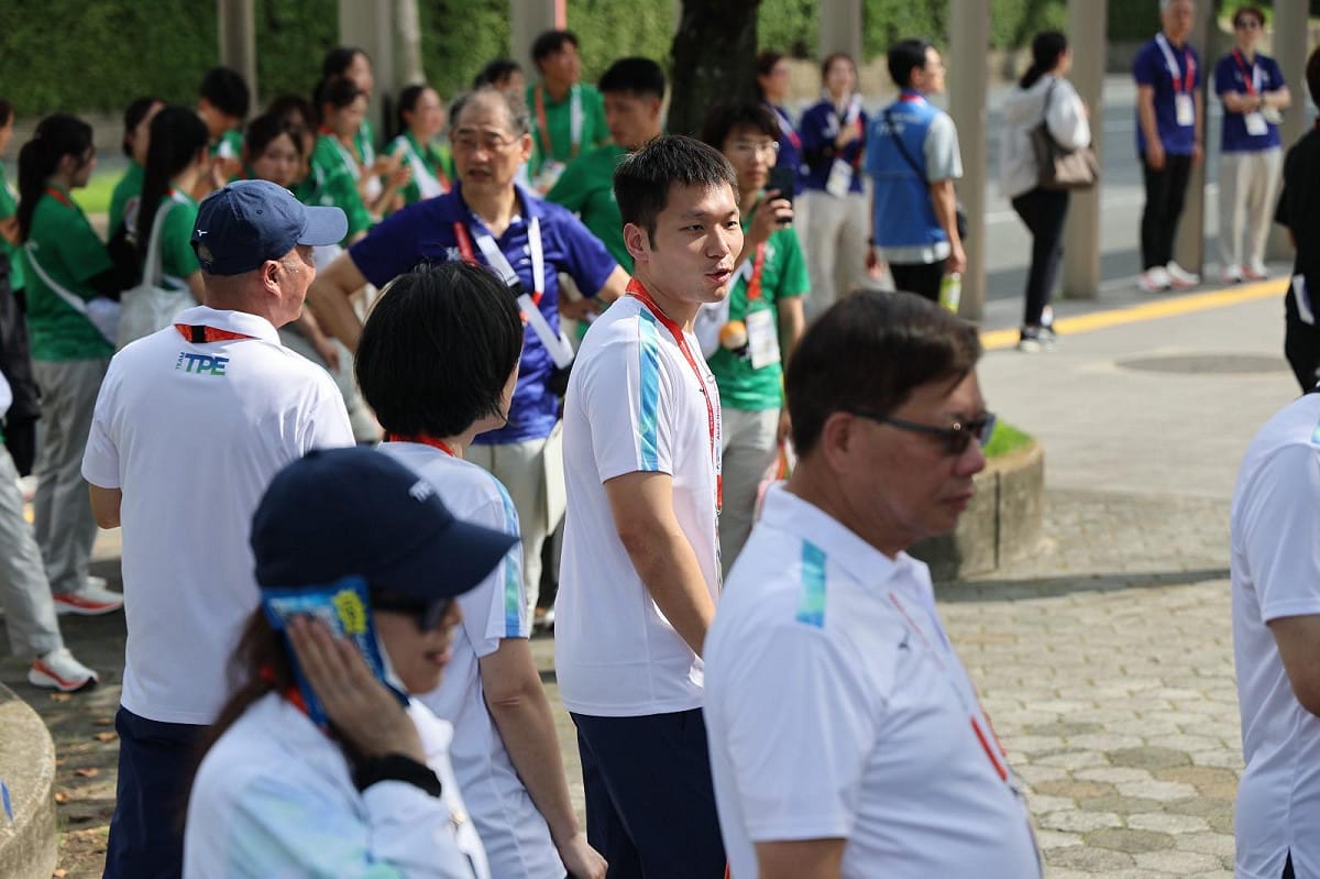 名古屋亞運歡迎儀式一度中斷，運動部長李洋不明原因遭拒進場。 圖：中華奧會提供