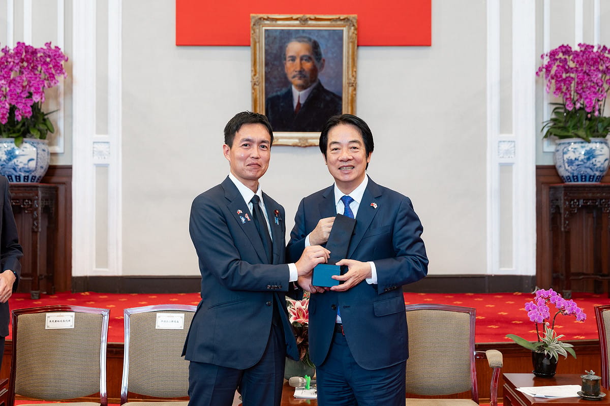 即將接任內閣府副大臣的自民黨青年局長平沼正二郎上月才率團來台，並赴總統府會見總統賴清德。 圖：總統府/提供（資料照）