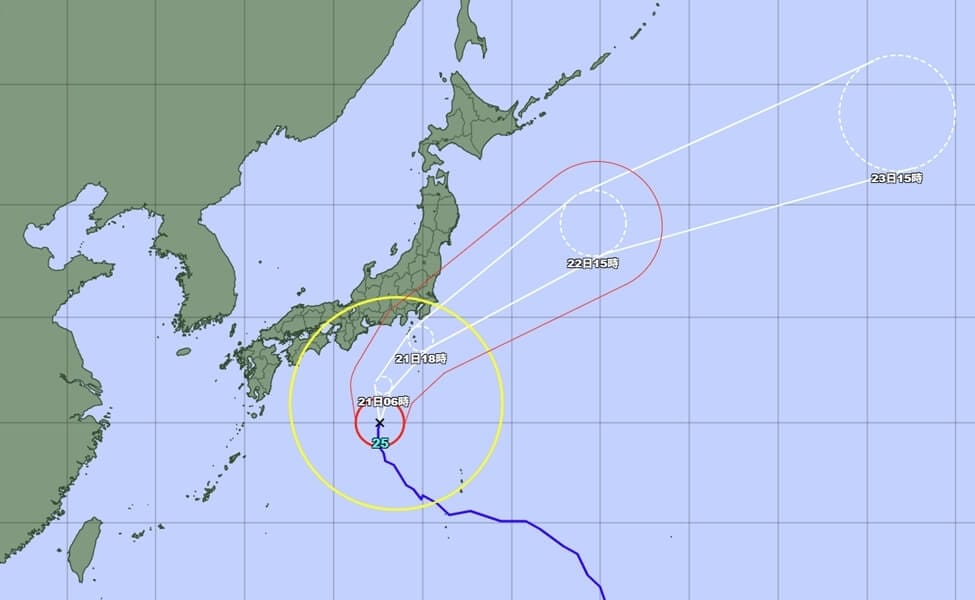 颱風杜鵑影響日本關東地區天氣，赴日旅遊民眾應留意天氣及航班資訊。 圖：取自日本氣象廳網頁www.jma.go.jp