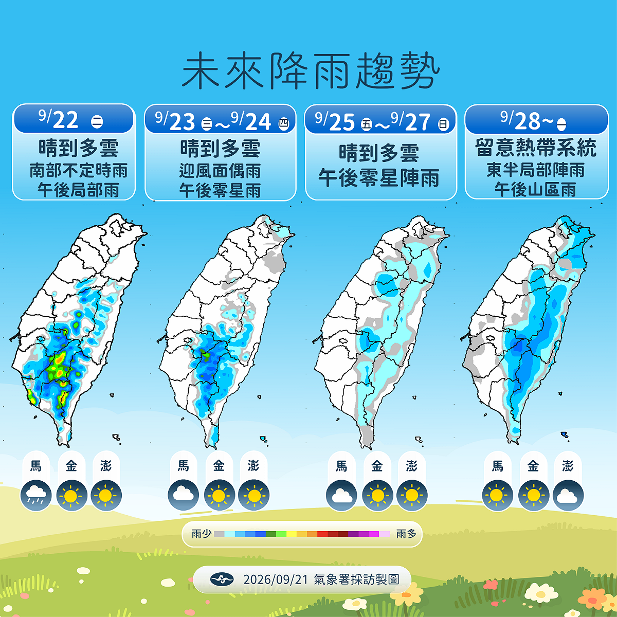 未來一週降雨趨勢。 圖：氣象署／提供