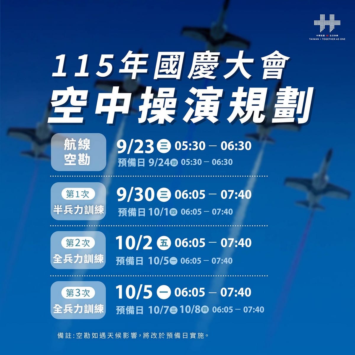 115年國慶大會空中操演規劃。 圖：慶籌會提供