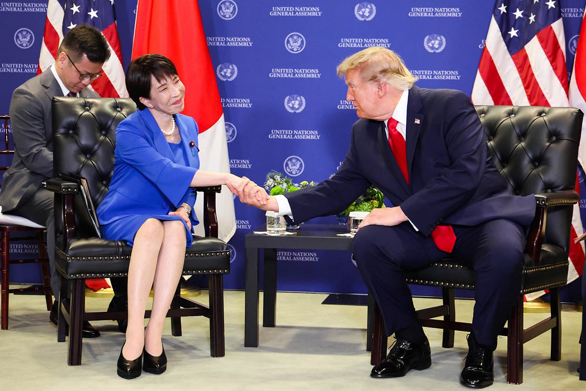 日本首相高市早苗於台北時間23日凌晨與美國總統川普會晤。 圖：翻攝自@PressSec_JP Ｘ