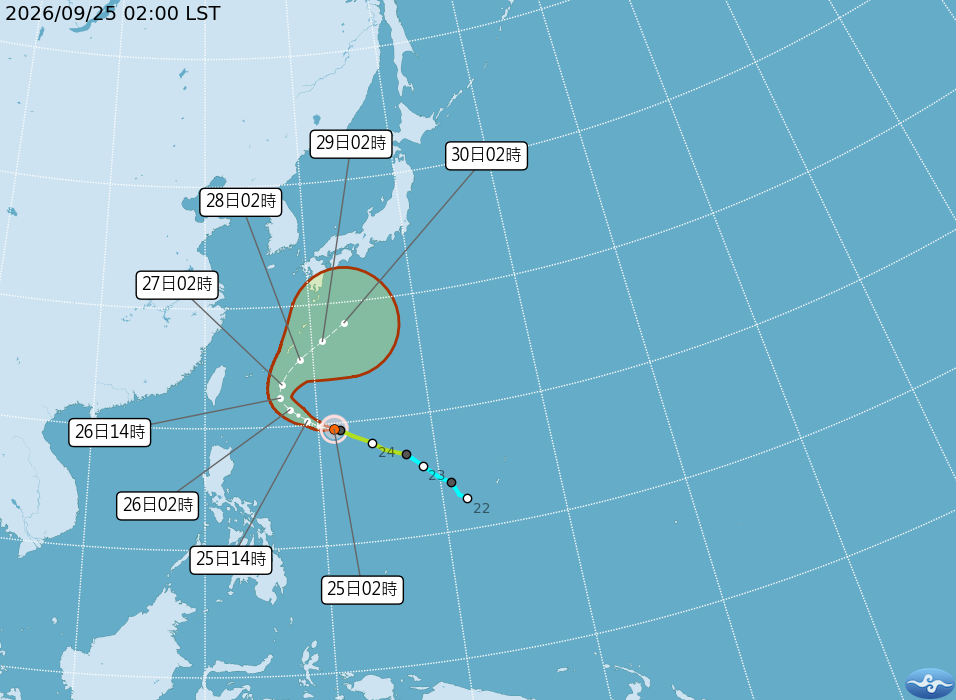 輕颱舒力基將在日本沖繩南方轉向東北。 圖/氣象署