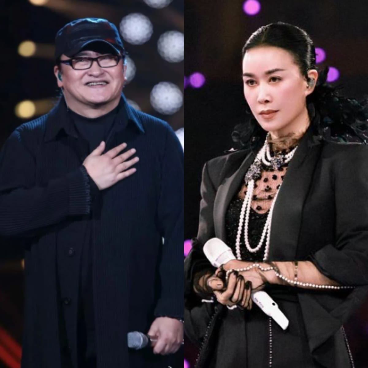 劉歡(左)在本月25日病逝，享壽63歲。而劉歡的多年好友那英在26日的演唱會中，臨時決定加唱劉歡的經典歌曲〈彎彎的月亮〉哀悼。 圖：翻攝自劉歡、那英微博