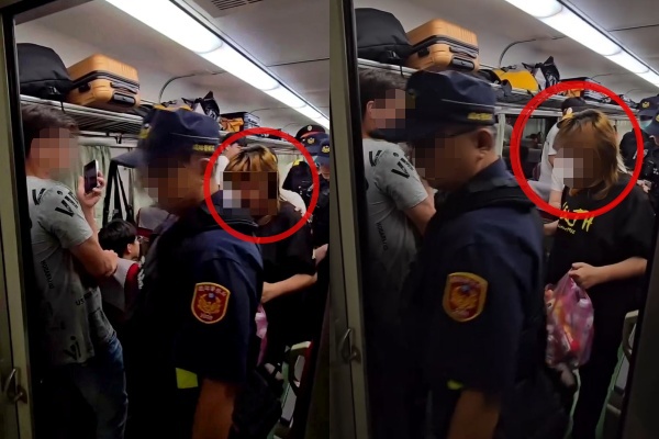 郭姓女子無票搭乘自強號列車，還占位吸菸，被台鐵解除服務契約，由警方請下車。 圖：翻攝自三鐵情報社