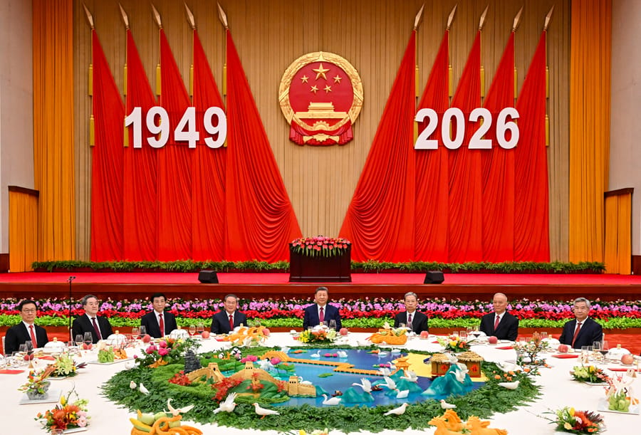 中共總書記習近平30日晚間在北京人民大會堂出席慶祝中華人民共和國成立77周年招待會並發表講話。 圖：翻攝陸網/新華網
