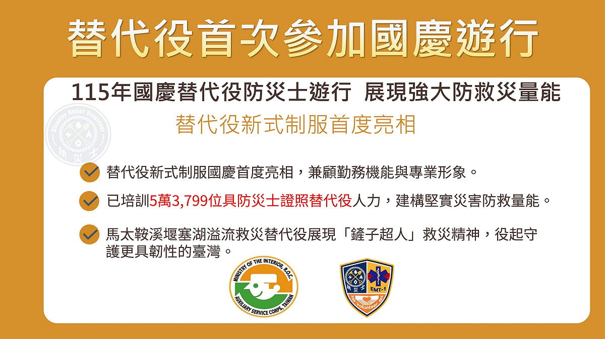 替代役首次參加國慶遊行。 圖：內政部提供