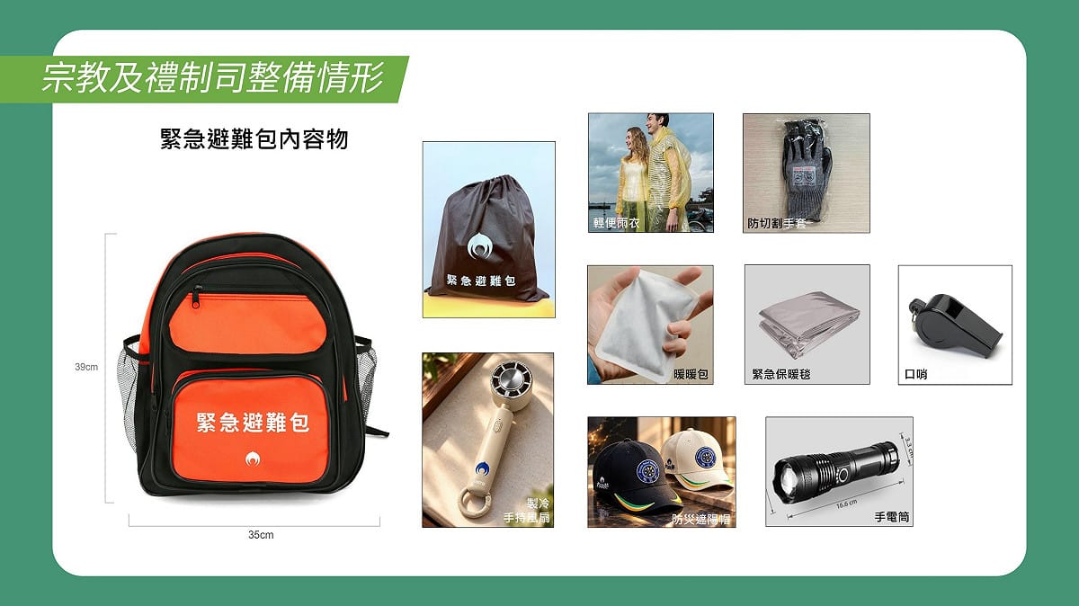緊急避難包內容。 圖：內政部提供
