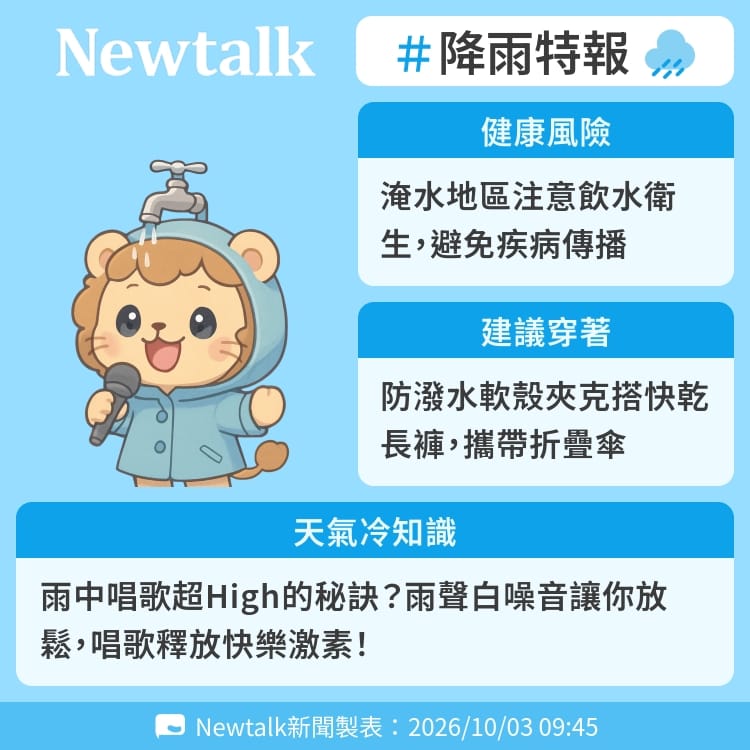 雨中唱歌超High的秘訣？雨聲白噪音讓你放鬆，唱歌釋放快樂激素！ 圖：Newtalk製表