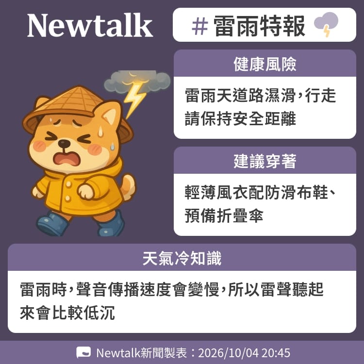 雷雨時，聲音傳播速度會變慢，所以雷聲聽起來會比較低沉 圖：Newtalk製表
