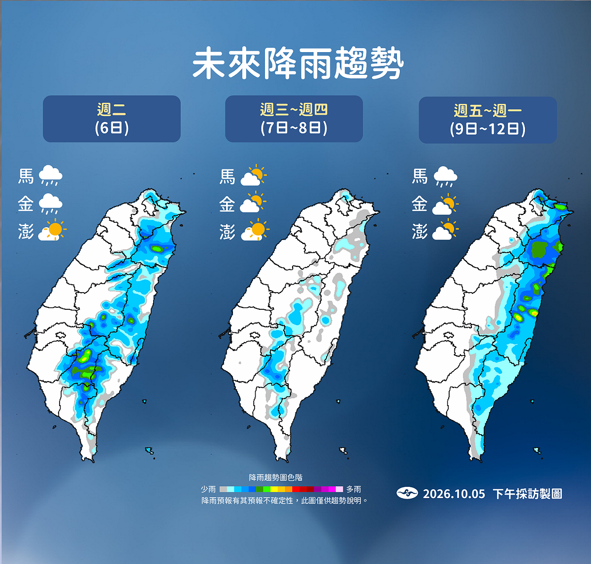 未來一週降雨趨勢。 圖：氣象署／提供