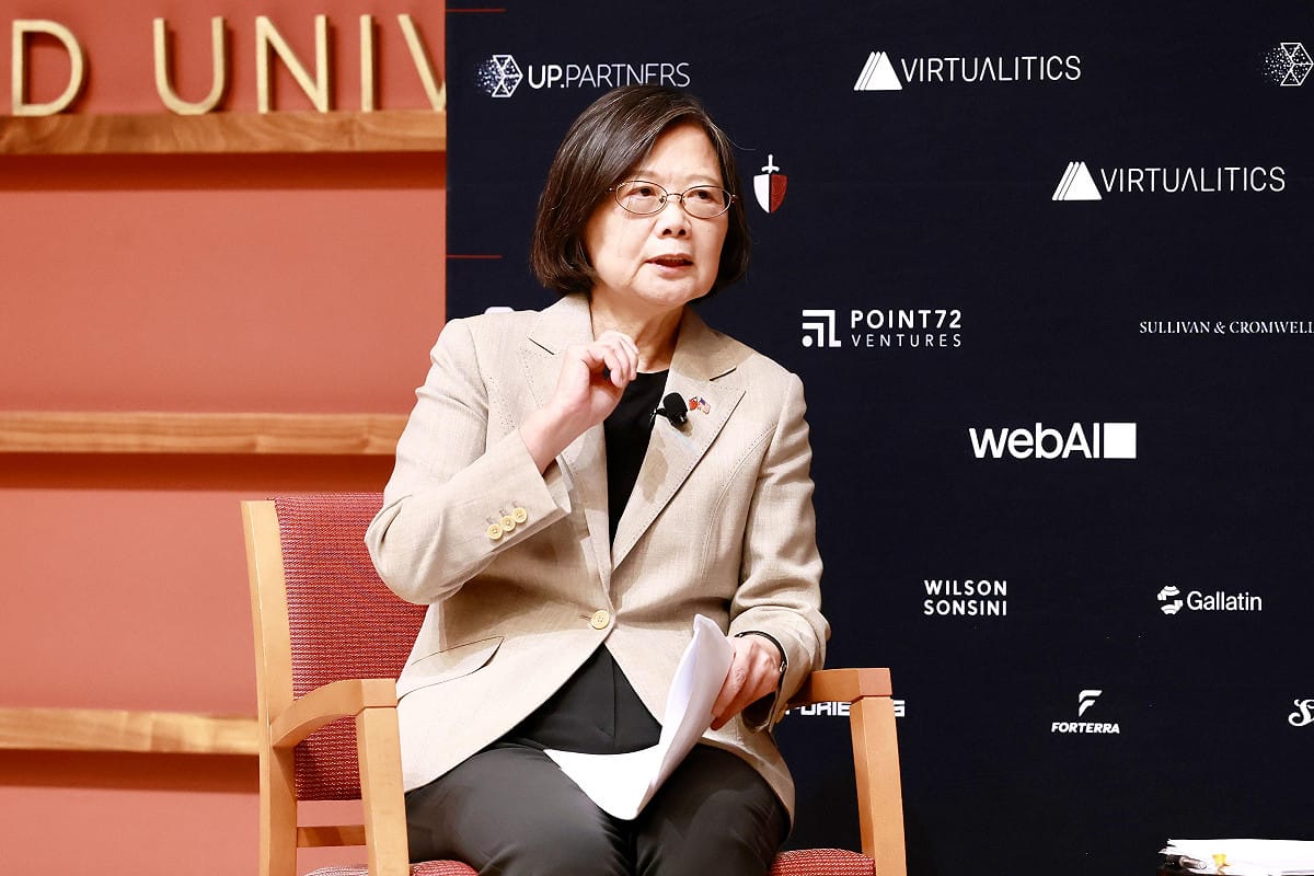 蔡英文在美國史丹佛大學發表演講。 圖：蔡英文辦公室提供